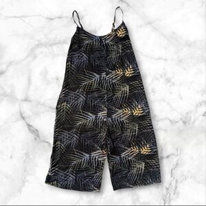 World Market Wide Leg Crop Jumpsuit Black Tropical Strappy Pockets Boho S/M